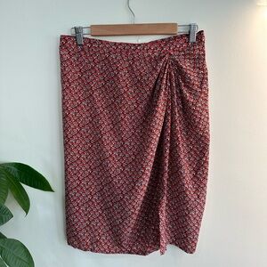 Paul & Joe Red Silk Patterned Pencil Skirt